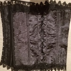 Black Corset Eye and Hook /Lace up Floral Bustier